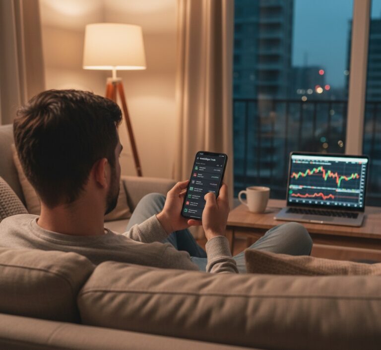 A person investing in stocks and ETFs via Wealthsimple on a smartphone