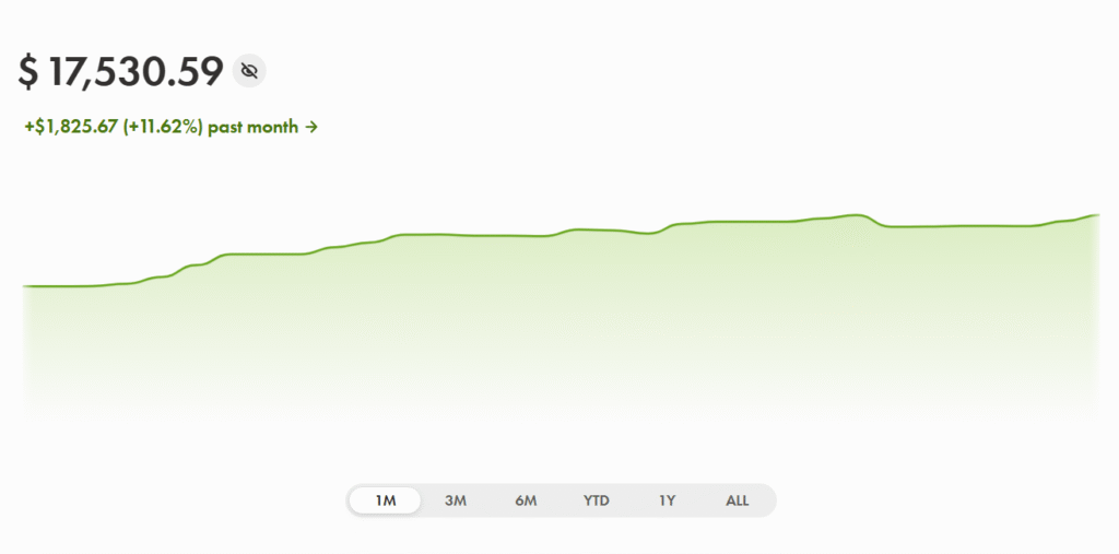 Investment portfolio growth chart for September 2025, showing +11.6% return"