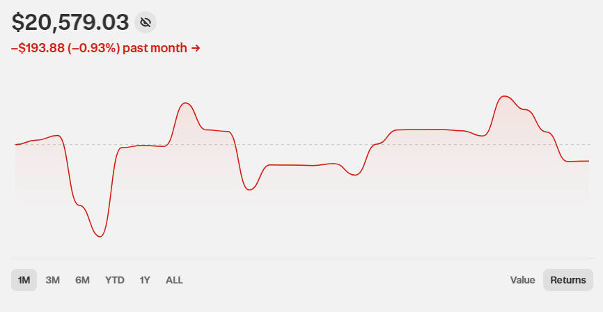 Investing portfolio febrauray 2026 real results chart